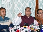 Leader of Opposition and former Himachal Pradesh CM Jairam Thakur addresses a press conference in Shimla on Tuesday. (ANI)