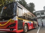 Mumbai, India - November 10, 2017: Maharashtra's first Electric Buses by the State Government in the presence of Aditya Thackeray at Wadala Depot in Mumbai, India, on Friday, November 10, 2017. (Photo by Pratik Chorge/Hindustan Times) (Pratik Chorge/HT Photo)