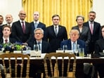 US President Donald Trump with tech executives.
