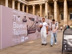 Visitors at the British Museum, which is currently exhibiting the Bayeux Tapestry in London, UK, on Tuesday, Sept. 22, 2026. The Bayeux Tapestry has been loaned to the museum, the first time it has been loaned outside of France, until July 2027.