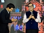 Former public prosecutor and Rajya Sabha MP Ujwal Nikam with Rajkummar Rao during the trailer launch of film Prahaar at CSMT  in Mumbai, India, on Tuesday, September 29. 