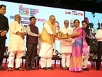 Union textiles minister Giriraj Singh, addressing the closing ceremony, said Uttar Pradesh’s industrial identity was changing to modern defence manufacturing. (HT Photos)