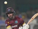 West Indies' Amir Jangoo during the second ODI against India in Guwahati on Wednesday. (AP Photo/Anupam Nath)