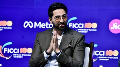 Ayushmann Khurrana at the FICCI FRAMES 2026 event at the Grand Hyatt, Santacruz, in Mumbai on Tuesday. (ANI Photo) (Sandip Mahankal )