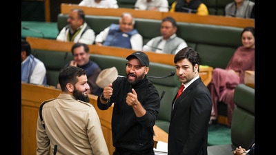 Aam Aadmi Party MLA Mehraj Malik during the last day of the autumn session of the Legislative Assembly, in Srinagar on Wednesday. (ANI) Aam Aadmi Party MLA Mehraj Malik during the last day of the autumn session of the Legislative Assembly, in Srinagar on Wednesday. (ANI)