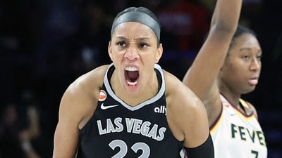 A fan was ejected after Aces star A’ja Wilson confronted him in a heated exchange. (Getty Images via AFP) A fan was ejected after Aces star A’ja Wilson confronted him in a heated exchange. (Getty Images via AFP)