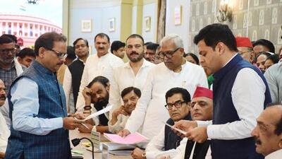 Dhanraj Parimal Nathwani during the nomination process in Lucknow on Friday. (Deepak Gupta/HT Photo)