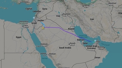 A screengrab taken from Flightradar24 shows a flydubai flight to Israel which was diverted to Saudi Arabia September 30, 2026. Flightradar24.com (via REUTERS)