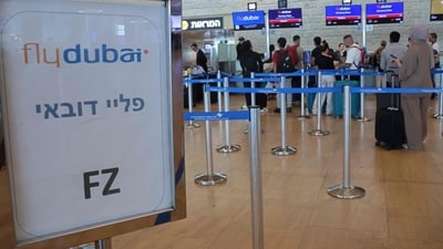Passengers queue at the flydubai counters in Ben Gurion Airport near Tel Aviv. (AFP) Passengers queue at the flydubai counters in Ben Gurion Airport near Tel Aviv. (AFP)