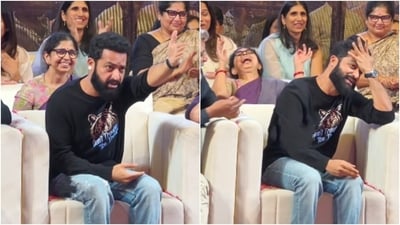 Rama Rajamouli could not stop laughing at Jr NTR's wild gestures. 