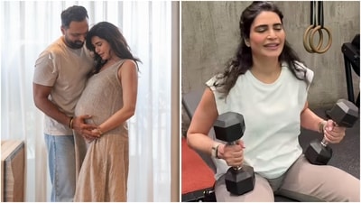 Two months after welcoming son Ved, Karishma Tanna gives a glimpse of her postpartum gym routine. (Instagram/@karishmaktanna) Two months after welcoming son Ved, Karishma Tanna gives a glimpse of her postpartum gym routine. (Instagram/@karishmaktanna)