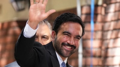 New York City Mayor Zohran Mamdani waves at the crowd. Adam Gray/Pool via REUTERS/File Photo (via REUTERS)