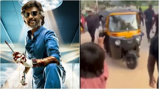 Rajinikanth was shooting in Mysuru for Dharman when he arrived by a rickshaw. 