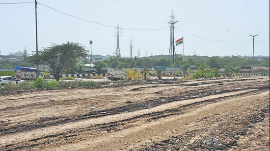 The current state of the landfill, as seen on Wednesday, where all bamboo saplings (below) planted last March died out, ending the plan to create a green zone at the landfill. (Vipin Kumar/HT PHOTO)