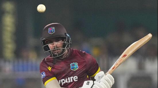 West Indies' Amir Jangoo during the second ODI against India in Guwahati on Wednesday. (AP Photo/Anupam Nath)