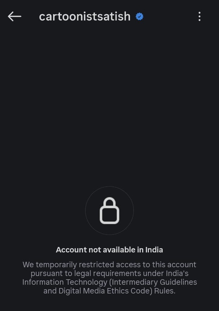 Instagram temporarily restricts popular cartoonist Satish Acharya's account in India. Instagram temporarily restricts popular cartoonist Satish Acharya's account in India.