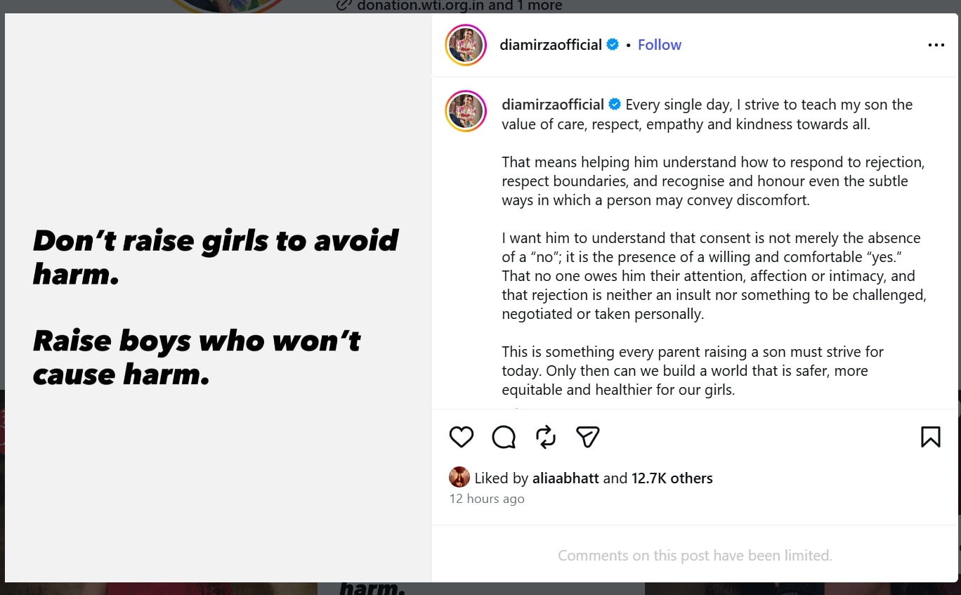 Dia Mirza pens a note on how she is raising her son.