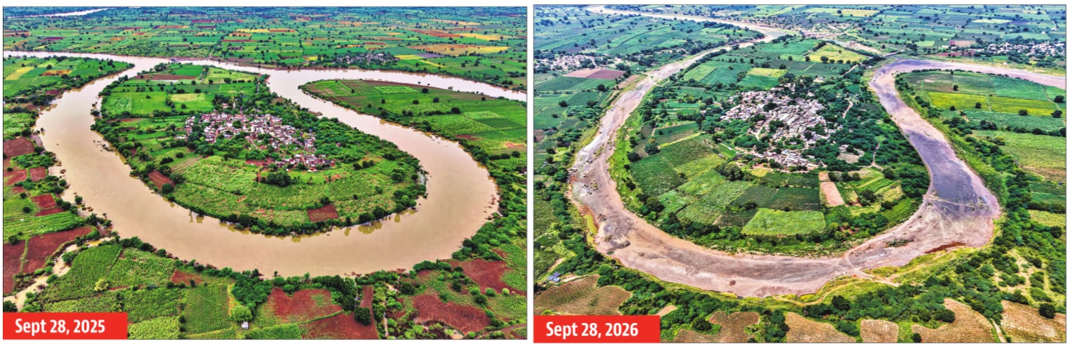 Sandas Chincholi, in Beed district, was flooded by heavy downpour last year. This year the region received no rain for 40 days creating a condition of drought. (RAJU SHINDE/ HT PHOTO)