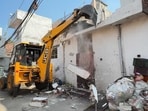 A property being demolished in Khanna on Wednesday. (HT)