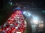 A view of traffic on the Barapullah flyover, seen from the Lodhi Road side in New Delhi, India, on Thursday, October 1, 2026. (Photo by Raj K Raj/ Hindustan Times)