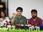 Cockroach Janta Party (CJP) founder Abhijeet Dipke with Party leader Saurav Das.
