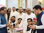 Dhanraj Parimal Nathwani during the nomination process in Lucknow on Friday. (Deepak Gupta/HT Photo)