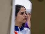 India’s Manu Bhaker after competing in the 10m Air Pistol women final round during the 20th Asian Games, in Nagoya, Japan. (PTI)