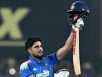 India's captain Shubman Gill celebrates after scoring a double ton against West Indies. (AFP) India's captain Shubman Gill celebrates after scoring a double ton against West Indies. (AFP)