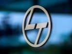FILE PHOTO: A logo of L&T is pictured at the Larsen & Toubro Precision Manufacturing and Systems complex on the outskirts of Coimbatore, India, February 26, 2025. REUTERS/Sivaram V/File Photo