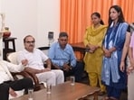 Lucknow University vice chancellor Prof JP Saini (third from right) interacting with Kailash Hostel inmates on October 1. (Sourced)