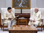 Prime Minister Narendra Modi during a meeting with Madhya Pradesh Chief Minister Mohan Yadav, in New Delhi.