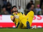 Cameron Green reacts after being hit by a ball during the third ODI between South Africa and Australia.(AP Photo/Themba Hadebe)