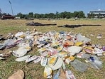 Trash left at PAU ground after the event Jashn-E-Inqalab held by Punjab Government, in Ludhiana on Wednesday. (Gurpreet Singh/Hindustan Times)