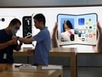 An Apple Store in Beijing advertising the iPhone Duo.