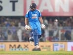 Rohit Sharma celebrating his 35th ODI ton
