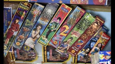 At the heart of the problem is a simple fact: firecrackers, green or not, pollute. Green formulations are said to cut emissions by 30-40% per cracker. But the rest still goes into the air. (HT Archive) At the heart of the problem is a simple fact: firecrackers, green or not, pollute. Green formulations are said to cut emissions by 30-40% per cracker. But the rest still goes into the air. (HT Archive)