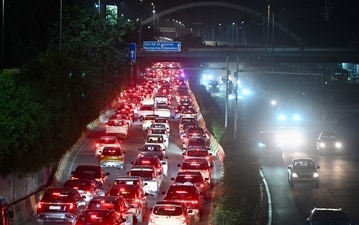 A view of traffic on the Barapullah flyover, seen from the Lodhi Road side in New Delhi, India, on Thursday, October 1, 2026. (Photo by Raj K Raj/ Hindustan Times)