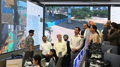 CM Rekha Gupta and environment minister Manjinder Singh Sirsa at the integrated command centre. (Sonu Mehta/HT Photo) CM Rekha Gupta and environment minister Manjinder Singh Sirsa at the integrated command centre. (Sonu Mehta/HT Photo)