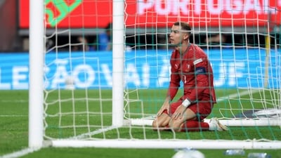 Portugal's forward #07 Cristiano Ronaldo reacts after missing a goal opportunity during the UEFA Nations League league phase group A4 football match between Portugal and Wales (AFP)