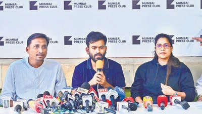 Mumbai, India - Oct. 1, 2026: Abhijeet Dipke, Founder of Cockroach Janta Party addressing to media on Jail Bharo Andolan to be held at Shivaji Park on 2nd Oct. against Chief Election Commissioner Gyanesh Kumar at Press Club in Mumbai, India, on Thursday, October 1, 2026. (Photo by Anshuman Poyrekar/Hindustan Times) (Anshuman Poyrekar/HT Photo) Mumbai, India - Oct. 1, 2026: Abhijeet Dipke, Founder of Cockroach Janta Party addressing to media on Jail Bharo Andolan to be held at Shivaji Park on 2nd Oct. against Chief Election Commissioner Gyanesh Kumar at Press Club in Mumbai, India, on Thursday, October 1, 2026. (Photo by Anshuman Poyrekar/Hindustan Times) (Anshuman Poyrekar/HT Photo)