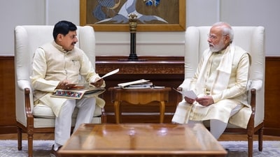 Prime Minister Narendra Modi during a meeting with Madhya Pradesh Chief Minister Mohan Yadav, in New Delhi. (@PMOIndia) Prime Minister Narendra Modi during a meeting with Madhya Pradesh Chief Minister Mohan Yadav, in New Delhi. (@PMOIndia)