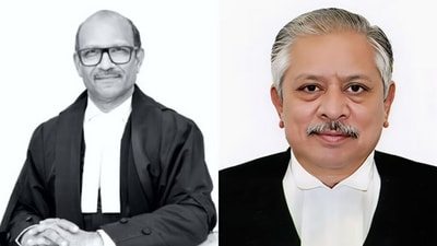 Justice Sandeep Mehta (left) and Rajasthan High Court Acting Chief Justice Sanjeev Prakash Sharma.