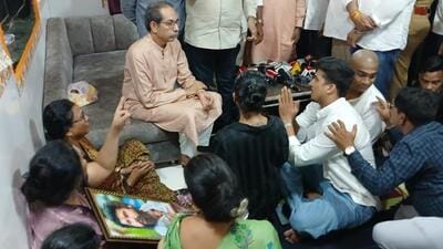 Shiv Sena (UBT) chief Uddhav Thackeray reached out to Pradeep Purnekar’s family in Thane following the party leader’s murder, and assured the grieving family of his complete support (HT Photo/Praful Gangurde)