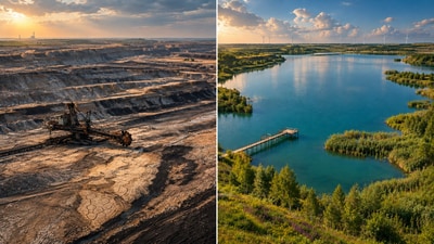 A once-mined pit, now hosts diverse aquatic life. (AI-generated/ChatGPT) A once-mined pit, now hosts diverse aquatic life. (AI-generated/ChatGPT)