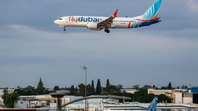 A flydubai Boeing 737 MAX 8 aircraft prepares for landing at Israel's Ben Gurion Airport in Lod on September 30, 2026. A flydubai Boeing 737 MAX 8 aircraft prepares for landing at Israel's Ben Gurion Airport in Lod on September 30, 2026.