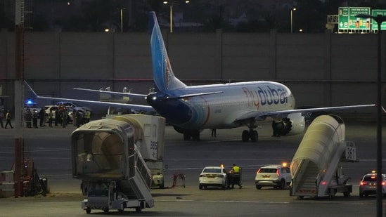 flydubai incident LIVE: A FlyDubai aircraft carrying Israelis who experienced an emergency landing in Saudi Arabia is seen parked at Ben Gurion International Airport, near Tel Aviv, Israel.