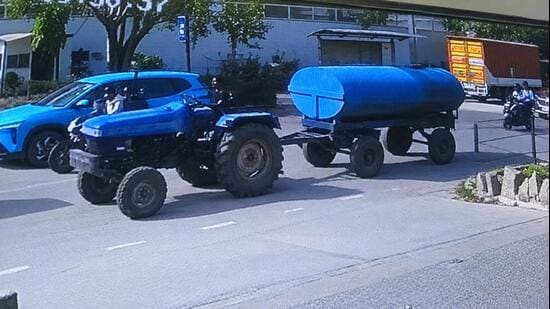 CCTV footage of the tractor and trolley minutes before the collision. (HT Photo)