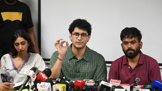 Cockroach Janta Party (CJP) founder Abhijeet Dipke with Party leader Saurav Das.