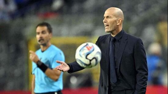 France's head coach Zinedine Zidane gestures during the UEFA Nations League Group A1 football match between Belgium and France at King Baudouin Stadium in Brussels. (AFP)