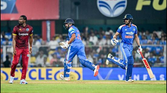 India's Rohit Sharma and skipper Shubman Gill during the 2nd ODI against West Indies at Barsapara Cricket Stadium, in Guwahati on Wednesday. (ANI)